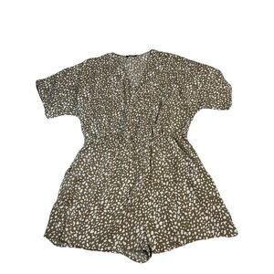 Prettygarden Romper XL Tan White Speckled Vneck Resort Wear Elastic Waist Flowy